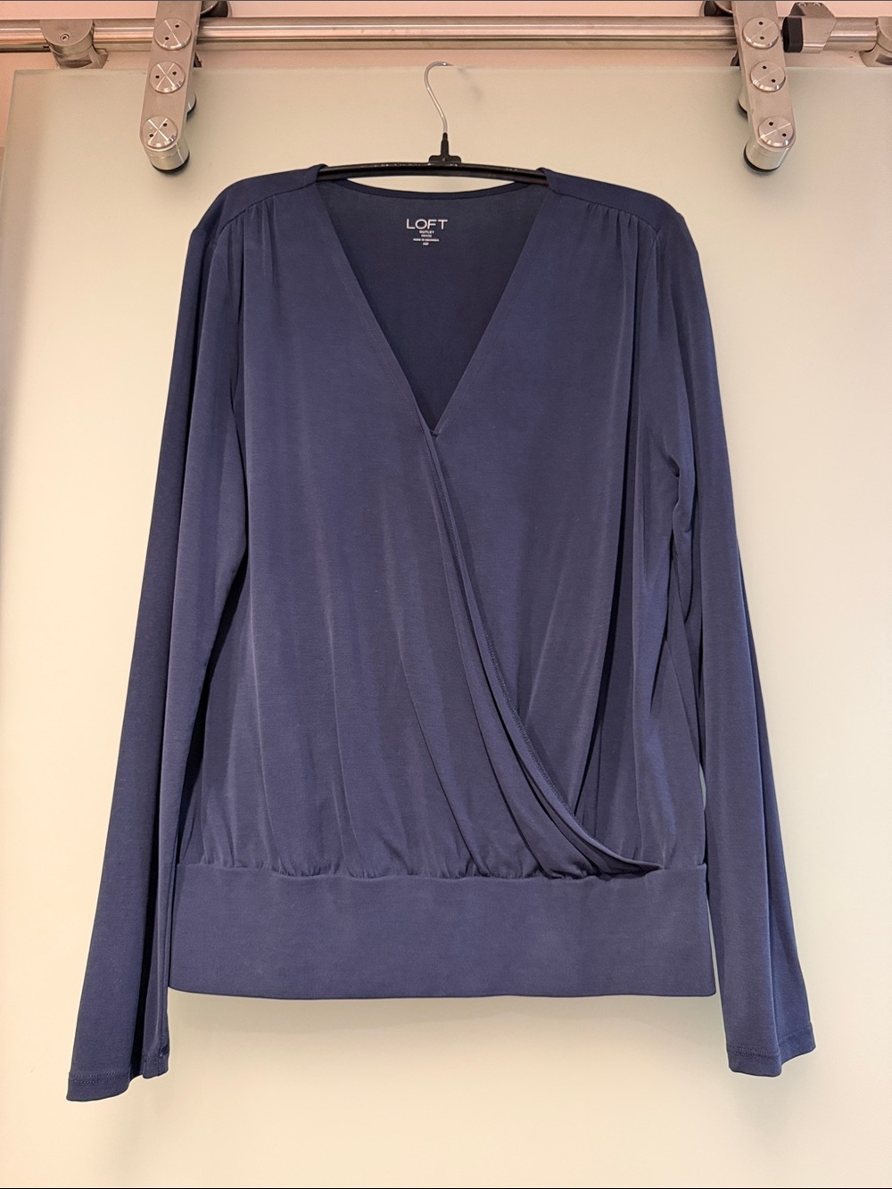 LOFT Navy Wrap-Front Long Sleeve Blouse - Size MP